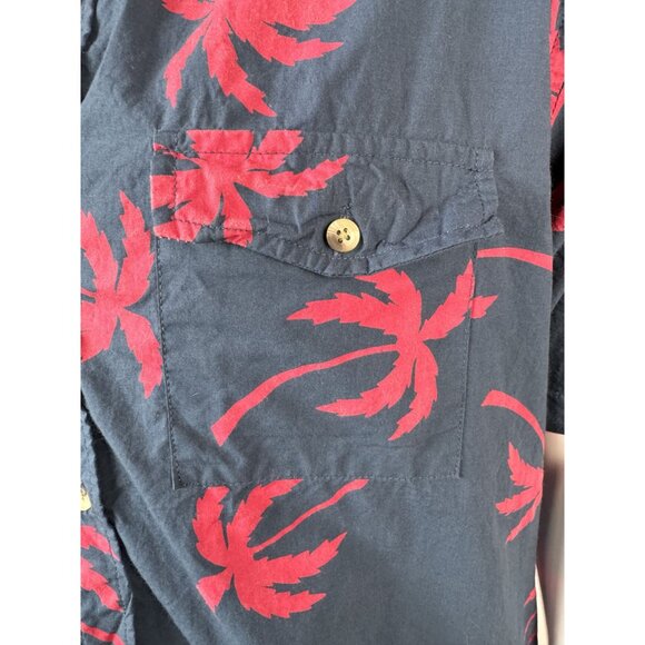 Paradise City Mens Large Hawaiian Shirt Blue & Red Palm Tree Print Short Sleeve - Picture 8 of 16